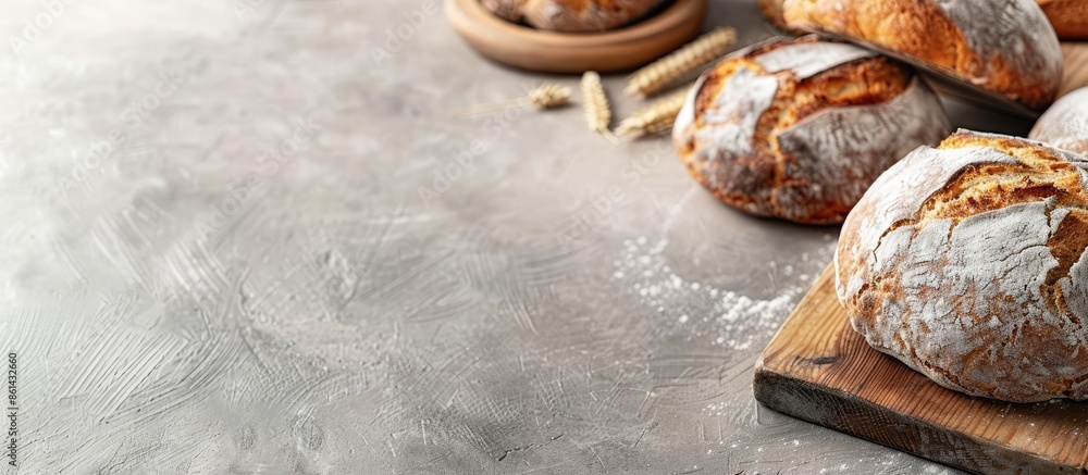 Poster Delicious bread displayed on a table with a clear area for additional images.