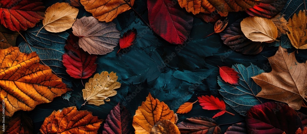 Poster autumn forest leaves background with copy space image for decor.