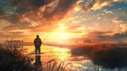 Fototapeta premium A fisherman who fishes, fishing, river fishing.
