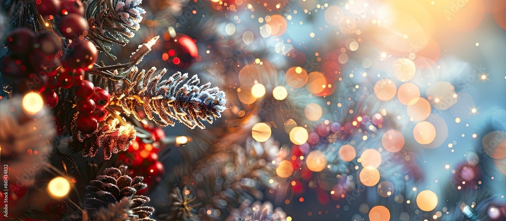 Poster festive christmas and new year decorations with a focused image creating a holiday atmosphere with c