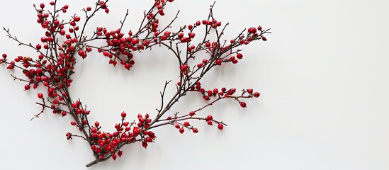 Barberry twigs formed into a heart-shaped love symbol on a white background, ideal for copy space image.