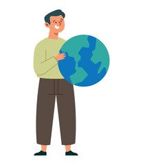 man holding globe map