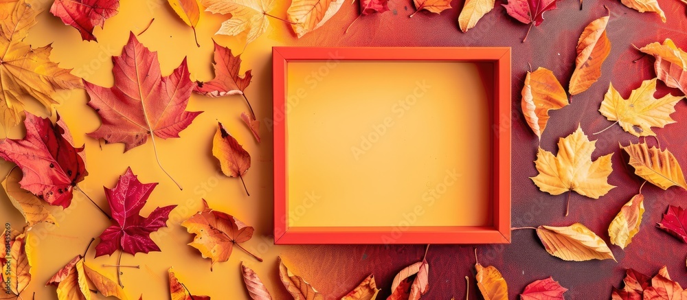 Aufkleber creative autumn-themed art design featuring an orange frame with copy space, set against a backgroun