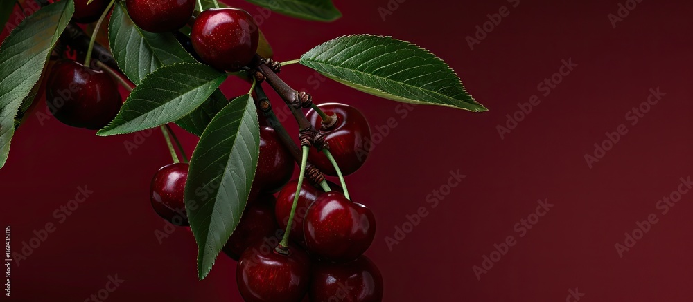 Poster Cherries on a branch with copy space image.