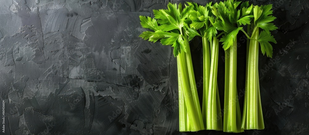 Poster Celery sticks displayed with a dark background for copy space image.