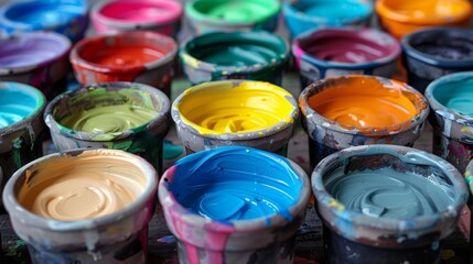 Multi-colored thick paints for professional painting.