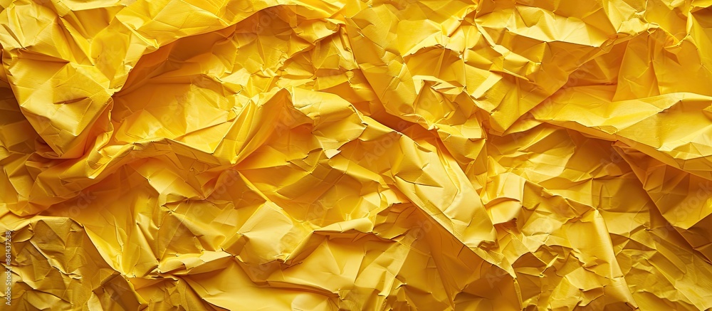 Poster Crumpled yellow paper creates an abstract background with copy space image.