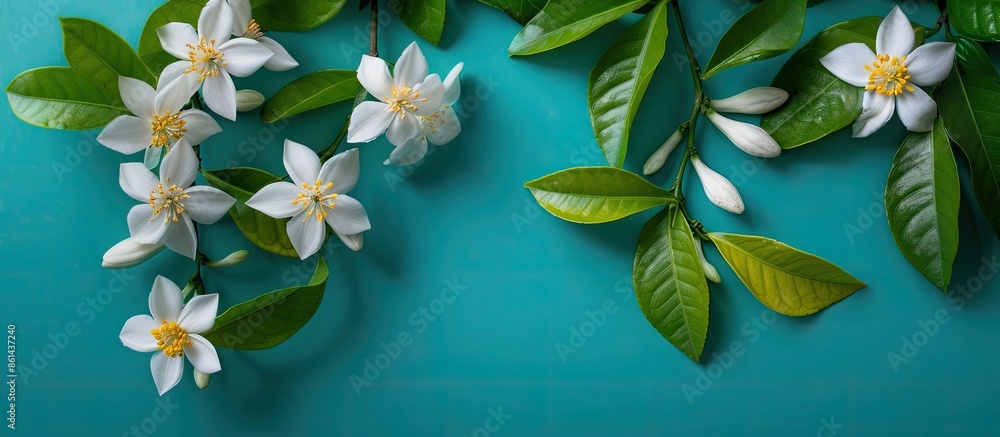 Poster elegant jasmine flowers on vibrant backdrop with copy space image.