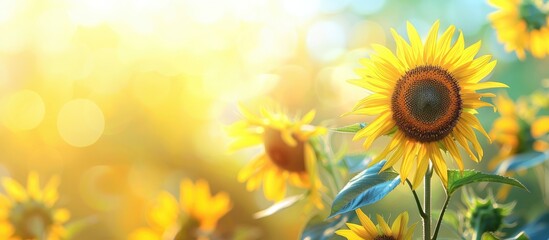Obraz premium Design featuring sunflower on a blurred background, ideal for use as a backdrop with copy space image.