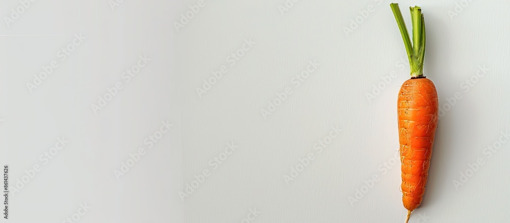 Poster carrot on white backdrop with copy space image.