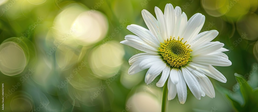 Poster Close-up of a daisy flower with a blurred green background providing a layer effect and selective focus, ideal for a copy space image.