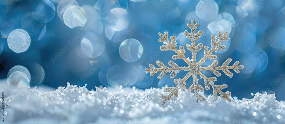 Poster Blue snowy background with a Christmas snowflake, creating a picturesque scene with copy space image.