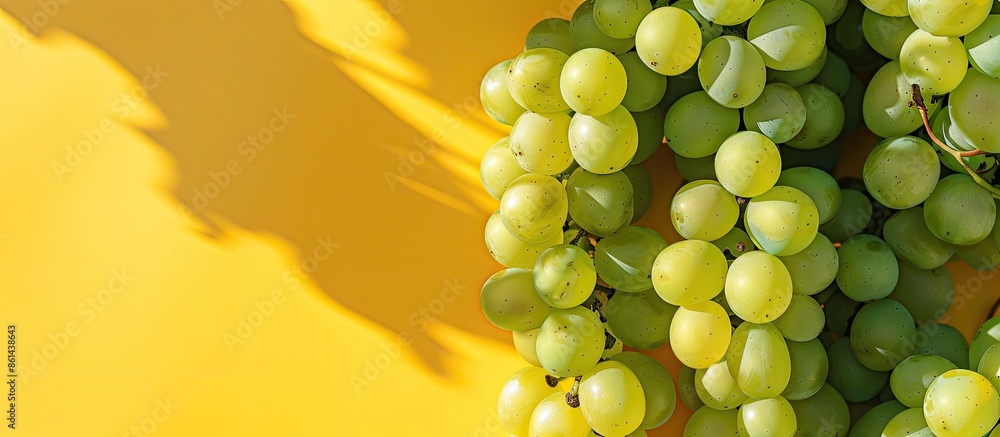 Poster copy space image featuring green grapes on a yellow backdrop.
