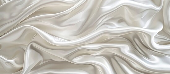 Obraz premium Elegant white satin silk fabric texture with wavy patterns for abstract background design, ideal for wedding or engagement concepts, featuring copy space image.