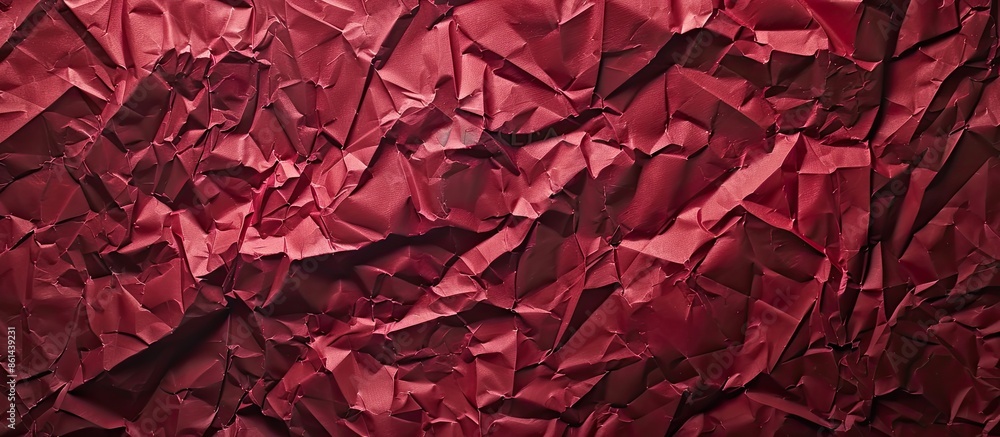 Poster dark red backdrop made of crumpled paper, providing copy space image.