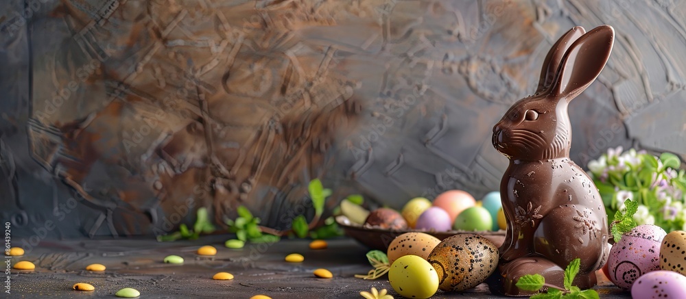 Poster delectable easter treats including a chocolate bunny and colorful eggs, all arranged with an appeali