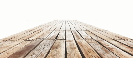 Detailed isolated wooden walkway, boardwalk, or beach deck with copy space image on a white background.