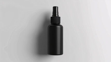 Closeup to a little black bottle of spray mockup for cosmetic products