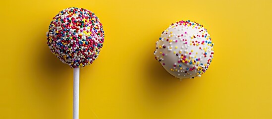 Colorful background showcases a bright, tasty cake pop with copy space image for your message.