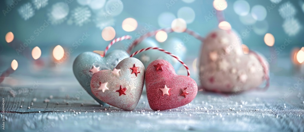 Poster An adorable image of heart-shaped decorations adorned with tiny stars in a lovely presentation with copy space image.