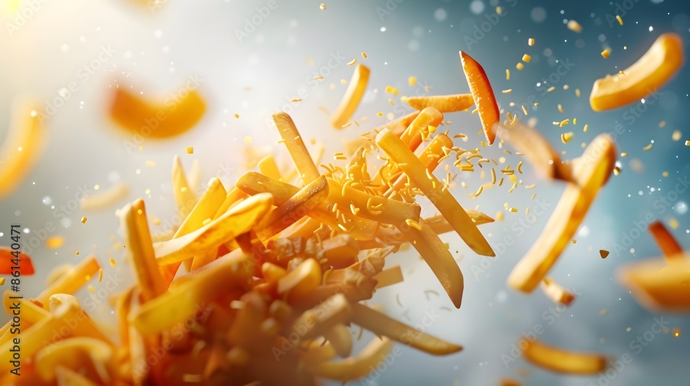 Poster surreal colon and fries - 3d rendered exploding digital art