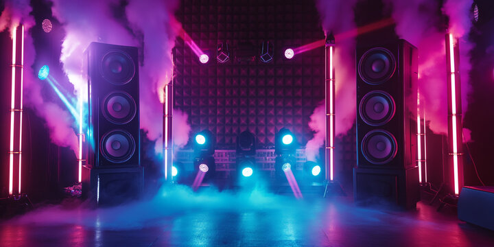 B&uuml;hne mit Lautsprecher f&uuml;r Event mit lautstarker PA Soundanlage und viel Watt Leistung