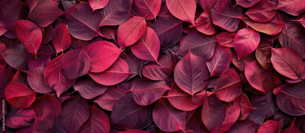 Poster beautiful plum aralia leaves arranged on the ground like flower petals, creating a stunning backgrou