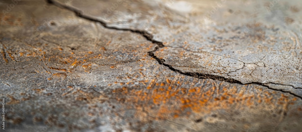 Poster Close-up of a crack on the cement surface at a building corner with copy space image.
