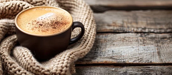 Acrylglasbilder Kaffee Bar Coffee in a cup on a rustic wooden table creates a cozy atmosphere with a warm beverage, all set against a beautiful backdrop for a copy space image.  © meristock