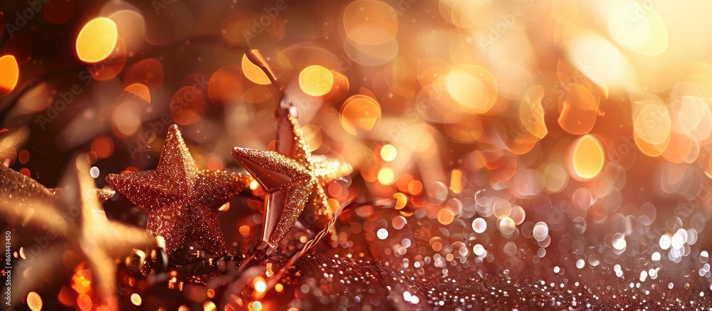 Poster abstract festive background with elegant bokeh lights, stars, and copy space image.