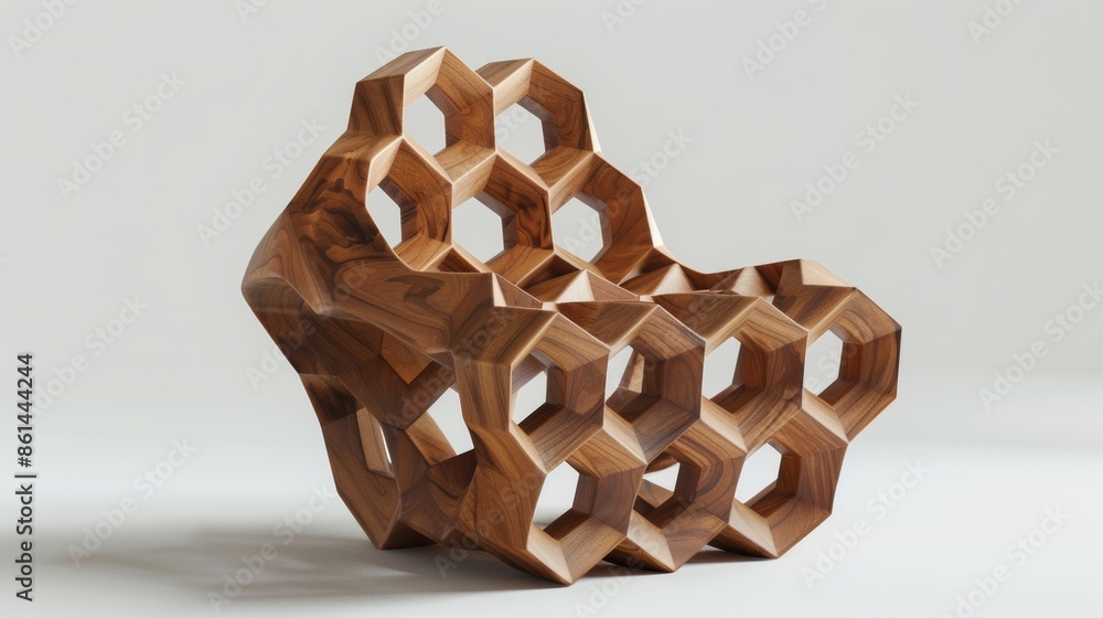 Aufkleber a wooden chair with a backrest resembling a series of interlocking hexagons.