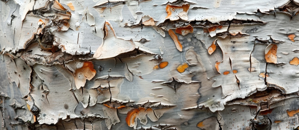 Poster Close-up of textured birch bark creating a natural background paper with copy space image.