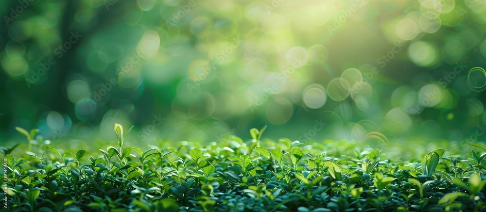 Poster blurry background highlights fresh green meadow; ideal for copy space image.