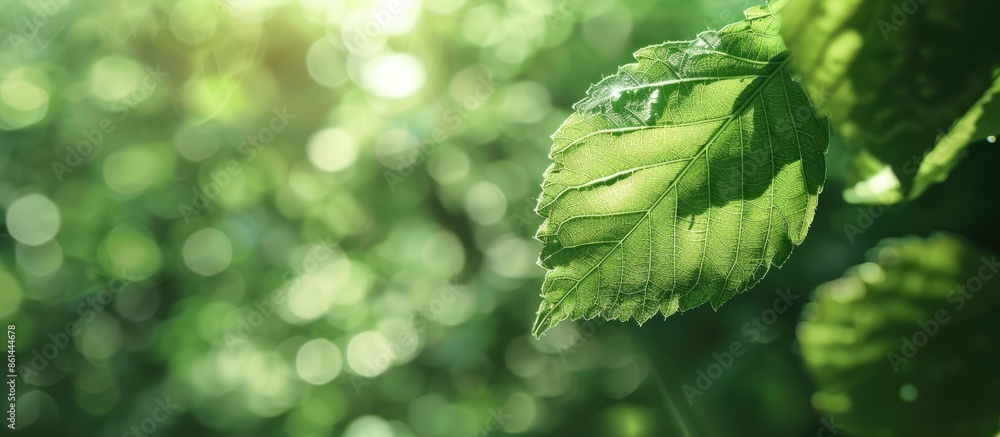 Poster blurry background of a leaf in green hues, perfect as a copy space image.