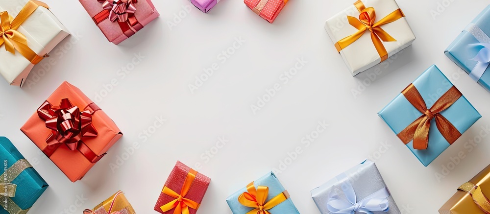 Aufkleber colorful gift boxes elegantly displayed on a plain white backdrop, creating a visually appealing com