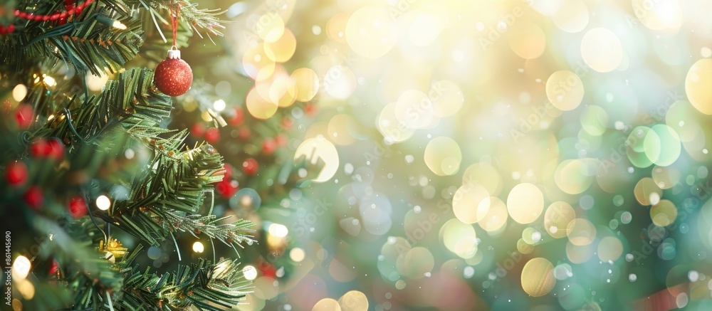 Aufkleber blurry tree background enhances christmas decoration with available copy space image.
