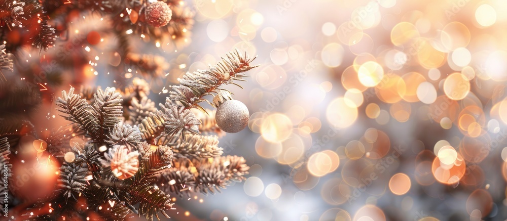 Poster Festive holiday card with a softly blurred bokeh effect perfect for Christmas and New Year greetings, allowing for adding text or images with copy space.