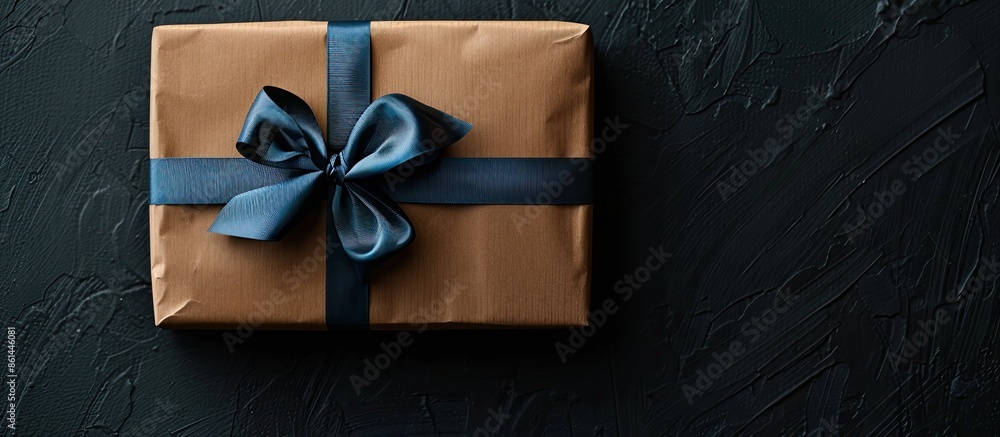 Poster Flat lay of a gift box on a black background with space for text or other images. image with copy space