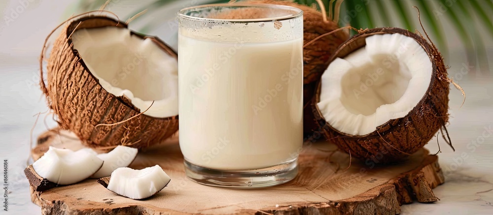 Aufkleber dairy-free alternative made from coconuts. image with copy space