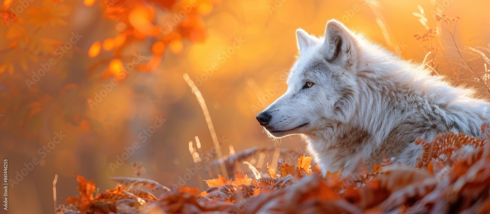 Poster Arctic wolf in a fall setting with a copy space image.