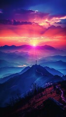 I can do all things through Christ who strengthens me  Philippians 413, displayed with a background of a sunrise over a mountain range