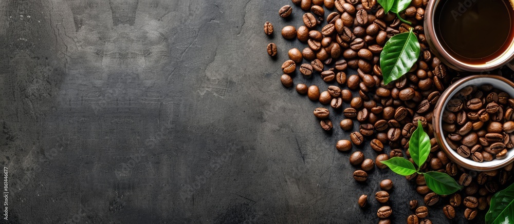 Poster background of freshly roasted coffee beans with copy space image.