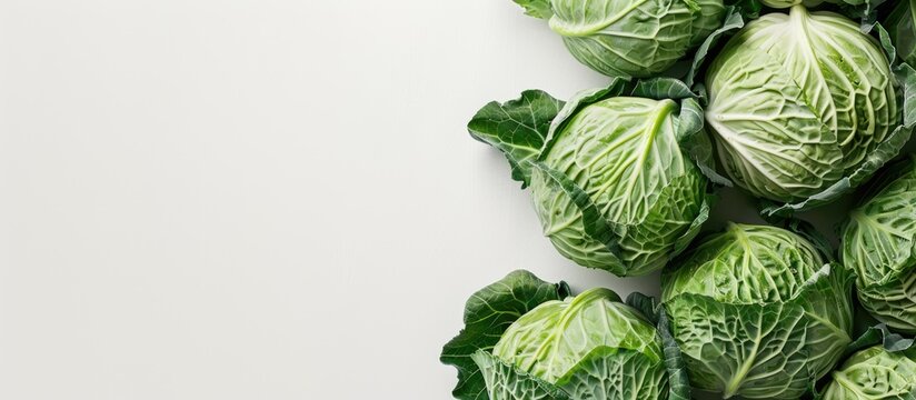 Cabbage displayed on a clear white backdrop with copy space image available.