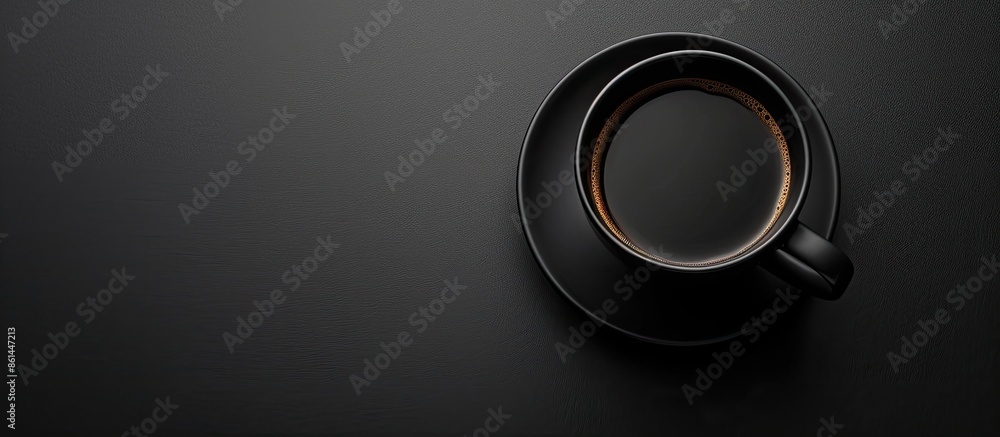 Poster Black coffee cup on a black backdrop with space for additional content, copy space image included.
