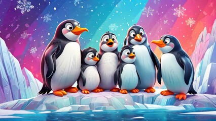Naklejka premium Colorful Penguin Family Gathering
