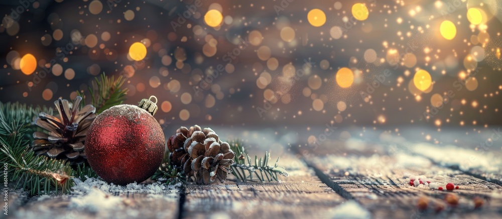 Poster festive greeting concept for christmas and new year against a wooden backdrop with a copyspace image
