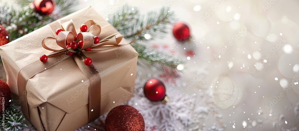 Aufkleber christmas present adorned with ribbon and space for adding text or images. image with copy space