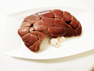 calf kidney in front of white background