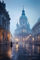 Vienna's main attraction is St. Stephen's Cathedral in the early morning thick fog