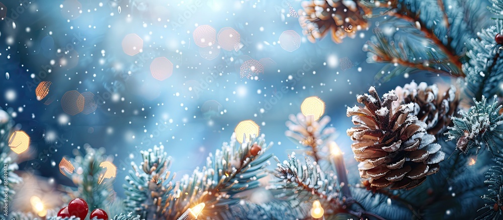 Poster festive greetings for christmas and new year set against a wintery background with copy space image.